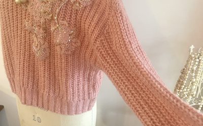 Cozy Knit Pink Sweater with New Sequin Appliqués